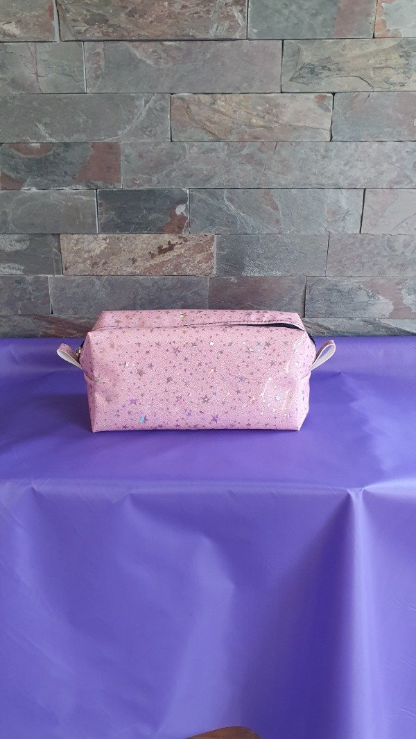 Producto - Cartuchera Rectangular Espejo Estrellas Rosa Pastel