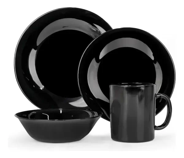 Producto - SET DE VAJILLA REDONDO 16 PIEZAS VIDRIO OPAL NEGRO CAROL - 0