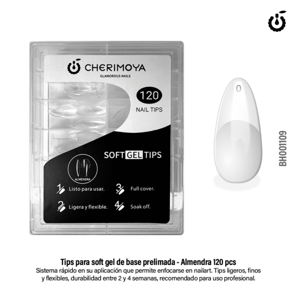 Producto - Tips para soft gel Almendra Prelimado CHERIMOYA 120 unidades