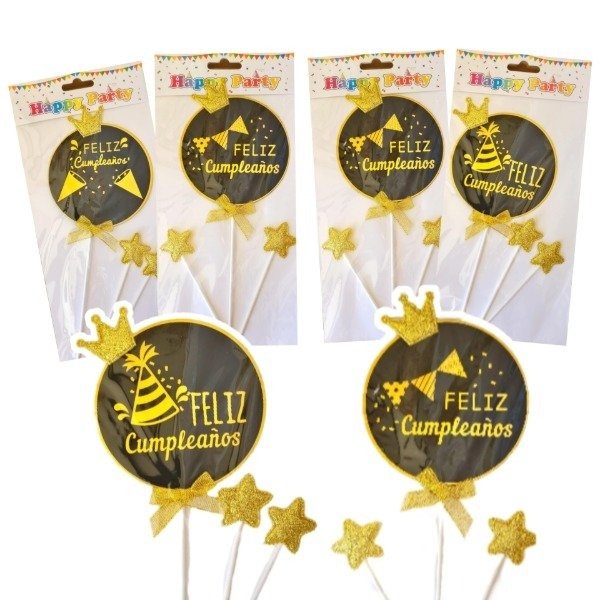Producto - Cake Topper "Feliz Cumpleaños" negro/dorado