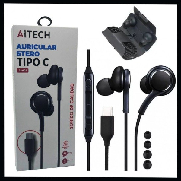 Producto - Auricular Aitech AI-005 Con Cable Tipo C 1.2m C/Mic Negro