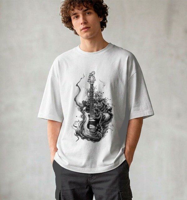Producto - Remera Estampada Guitarra Overzize Blanca