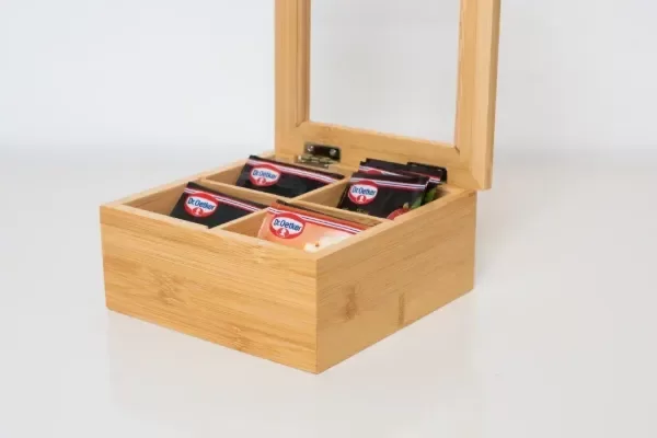Producto - Caja De Té De Bambú Con Visor 4 Compartimentos Imantado - 1