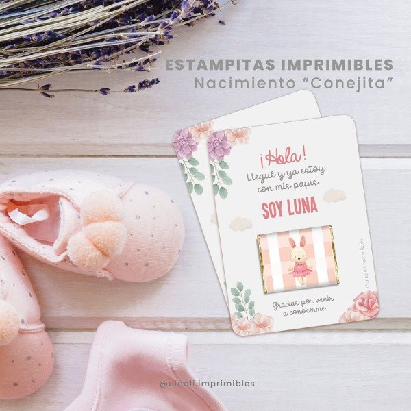 Producto - Estampitas Imprimibles Nacimiento Niña "Conejita"