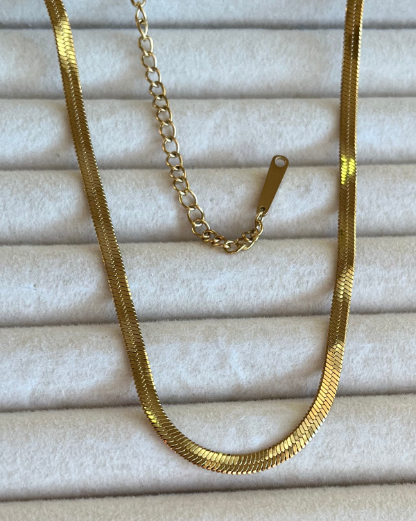 Producto - Cadena clapton plana de acero quirúrgico enchapado en oro 18k 36-44cm