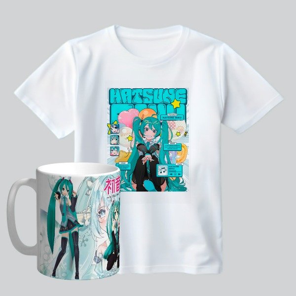 Producto - Combo de Remeras con Taza Plástica: HATSUNE MIKU