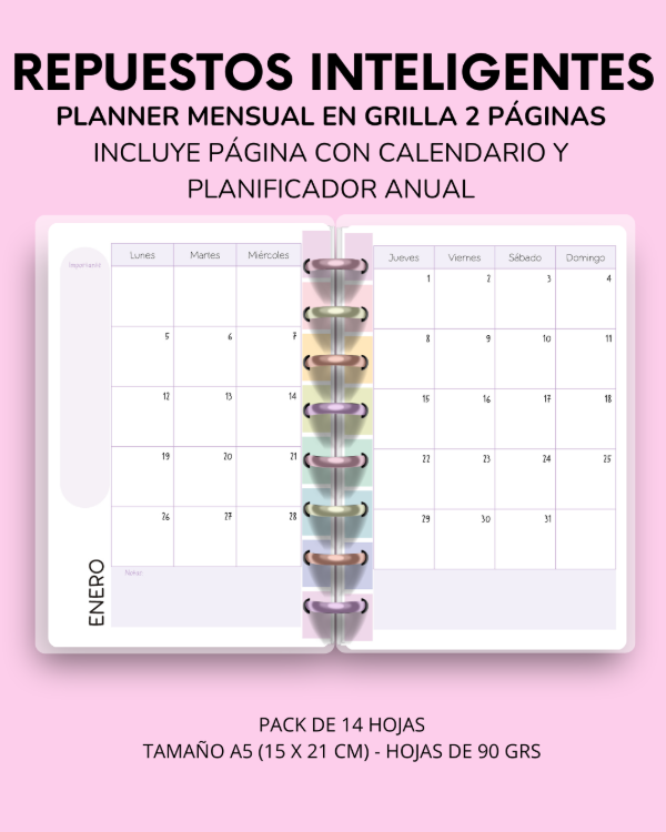 Producto - REPUESTO INTELIGENTE PLANNER MENSUAL A 2 PÁGINAS