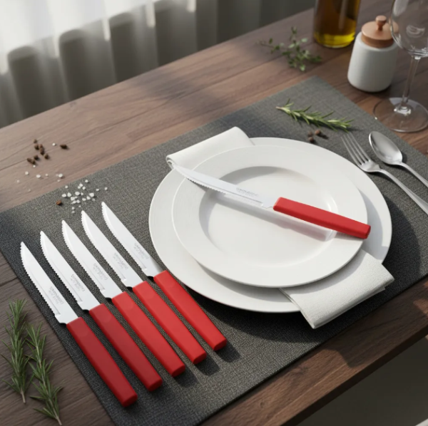 Producto - Cuchillos de mesa x 6 unidades mango de plástico Rojo