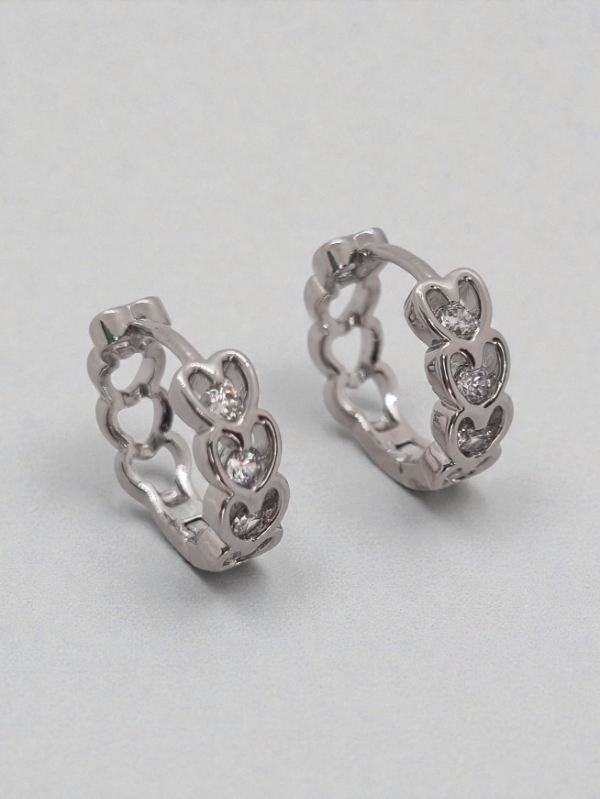 Producto - Aros acero quirurgico argollita corazones calados strass plat