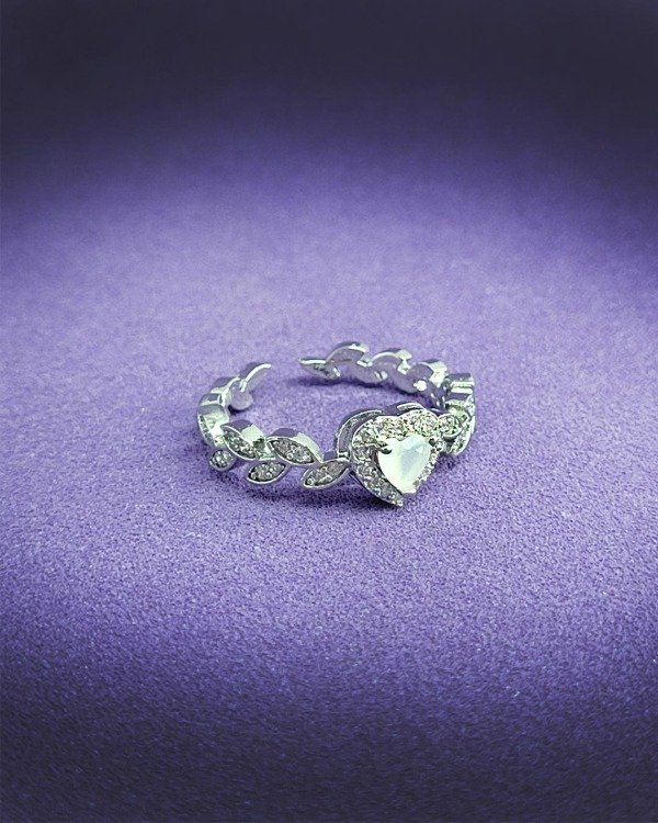 Producto - A 1047 - Anillo de Acero Quirúrgico - Corazón de cristal ramitas de cubics - 2