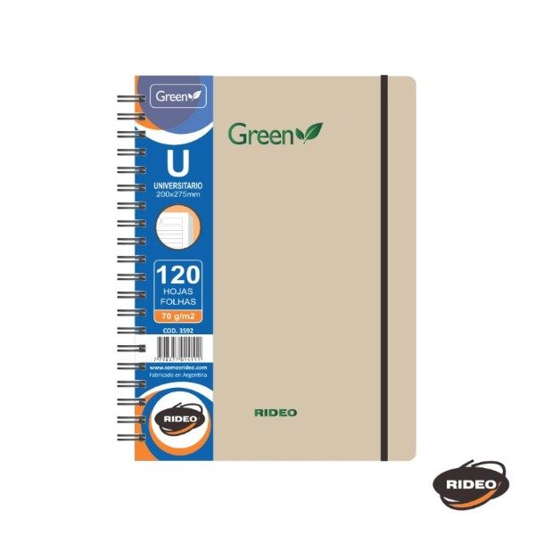 Producto - Cuaderno Universitario Rideo Green  120 Hojas Rayadas 200 x 275 mm