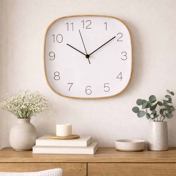 Producto - Reloj de Pared Moderno Blanco Marco Madera 30 cm Minimalista