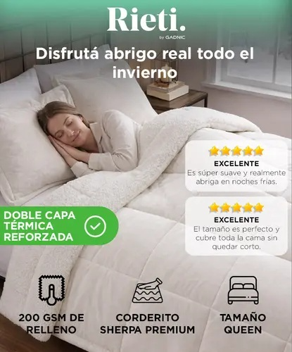 Producto - Acolchado Edredón -tamaño Queen 230 x 240 cm -Reversible c/Corderito -RIETI