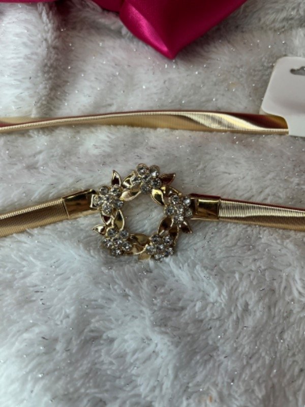 Producto - Cintó circular con brillos y flor-Dorado