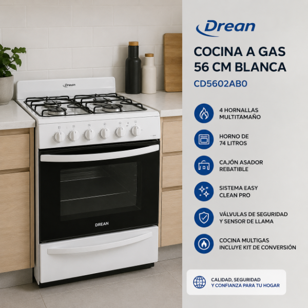 Producto - COCINA A GAS DREAN 56 CM BLANCA