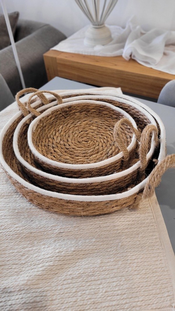Producto - Bandeja de seagrass y tela tejido de algodón S