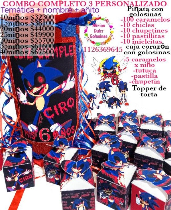 Producto - Combo cumpleaños 3 Sonic exe