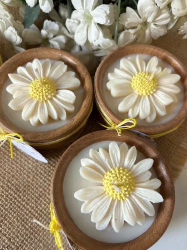 Producto - Cuenco de madera con flor margarita x10