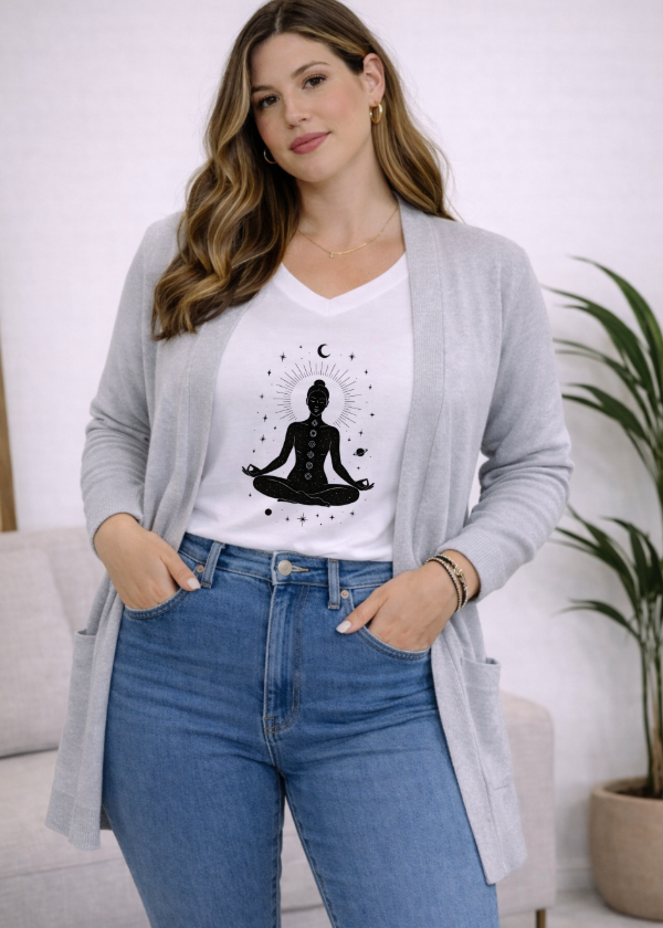 Producto - Conjunto saco acrilico gris + remera escote V