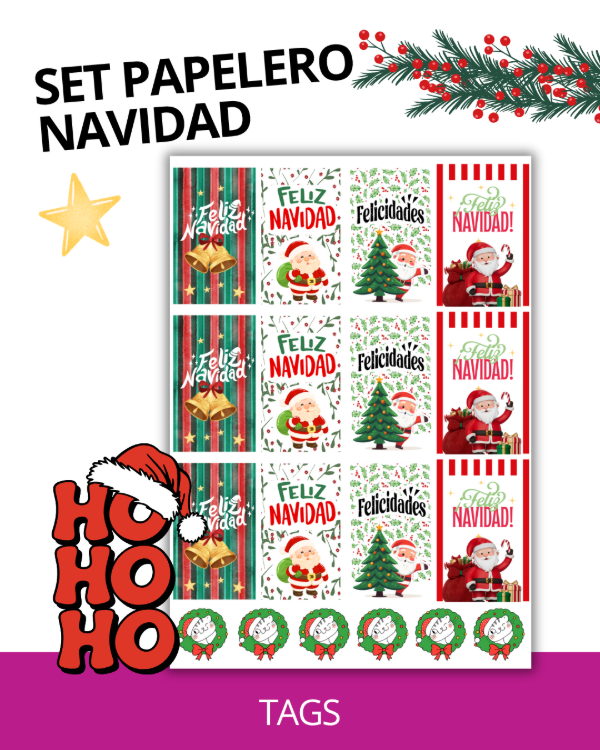 Producto - Set Navidad ( tags-cierre bolsas-pegatinas-tarjetas-papeles) Imprimible