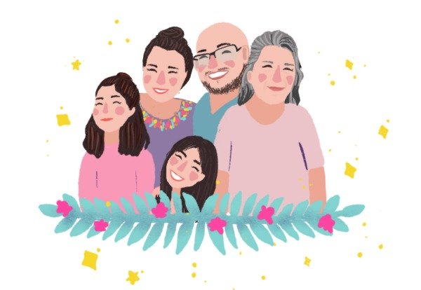 Producto - Ilustración Personalizada hasta cuatro personas más bebé o mascota