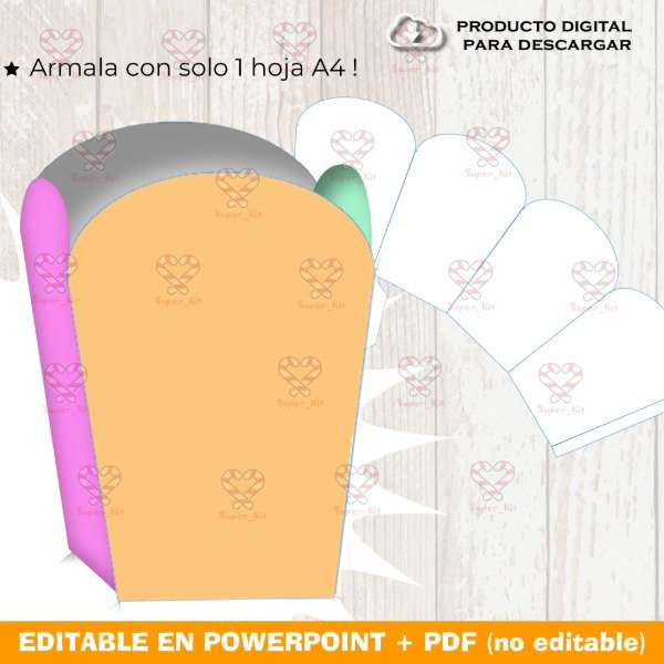 Producto - Plantilla Cajita Pochoclerita Ondas Editable