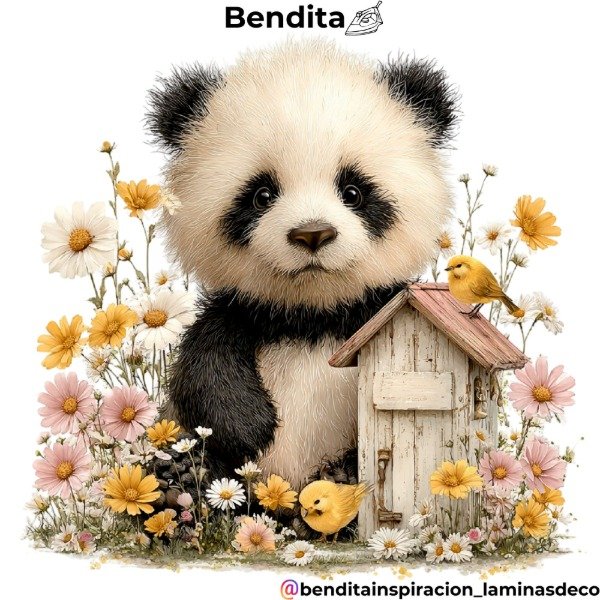 Producto - Bendita Plancha Oso panda con casita y pájaro