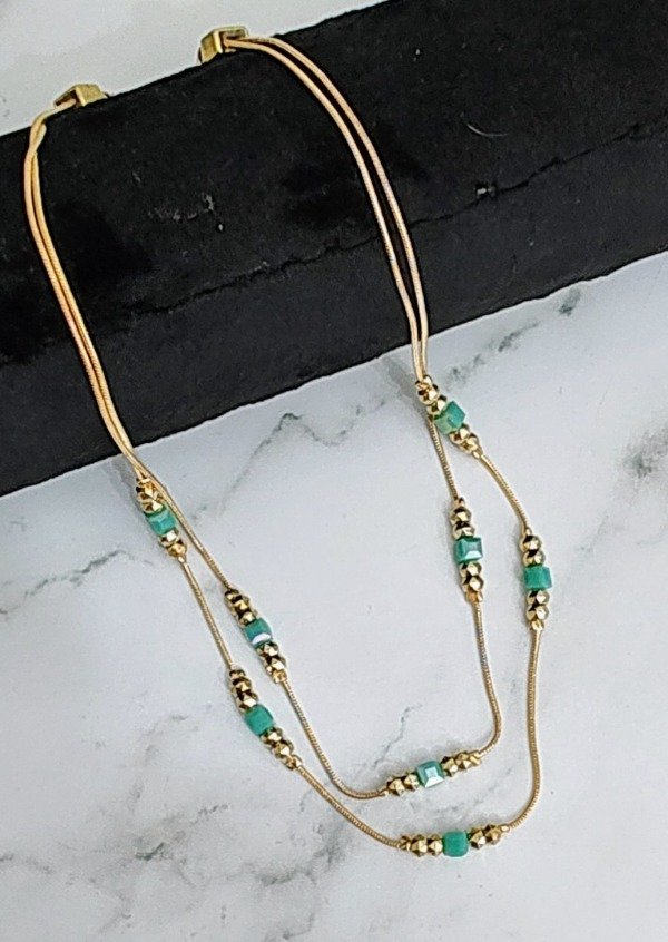 Producto - Chocker Rocas de Cristal Doble Cadena detalle verde agua