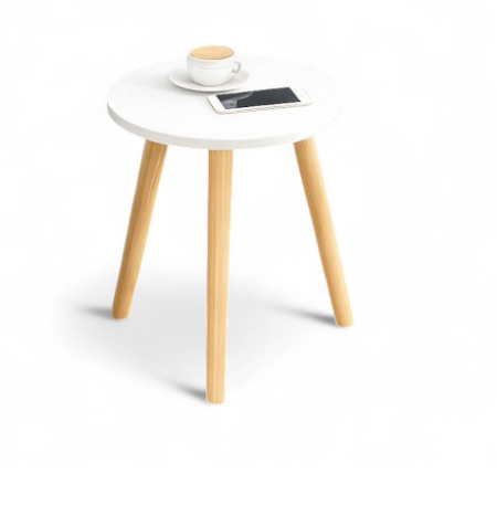 Producto - Mesa ratona blanca con patas de madera natural