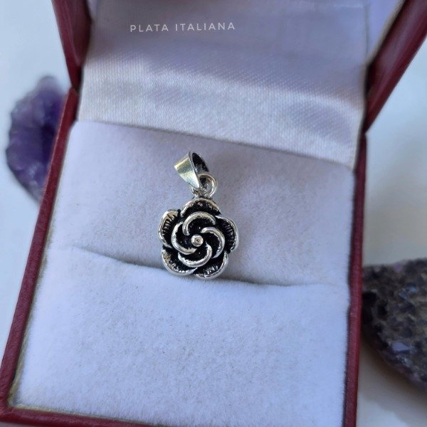Producto - Dije italiano Rosa plata quemada