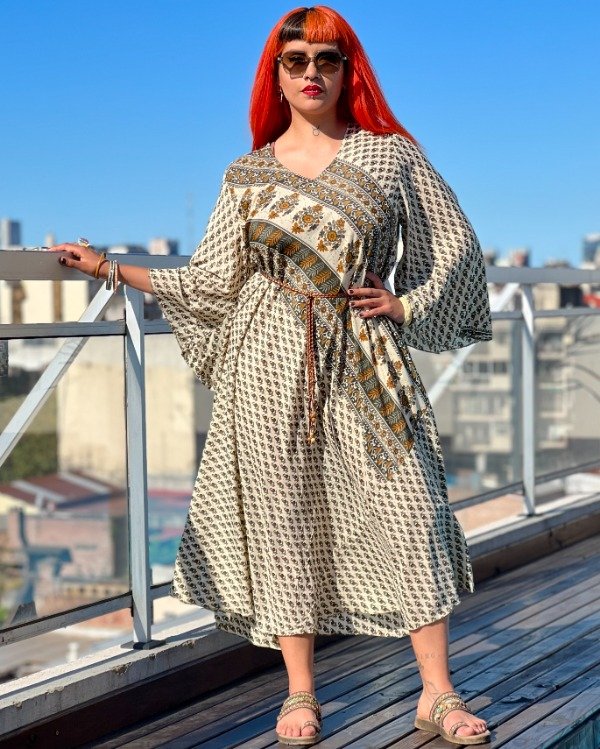 Producto - Túnica Boho Verde Seco y Crudo L a 3XL