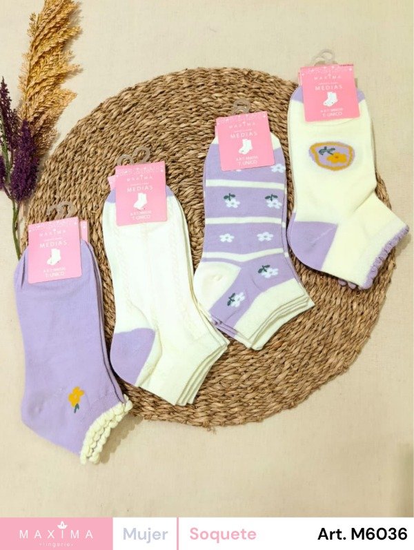 Producto - Art. M6036 - MAXIMA - Docena Soquetes Algodon de Mujer con Diseños Varios