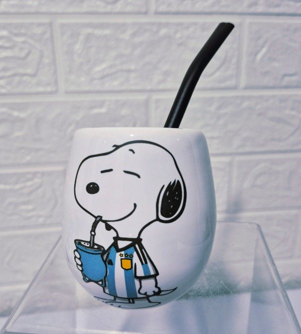 Producto - Mate Ovo blanco Snoopy Argentina con bombilla