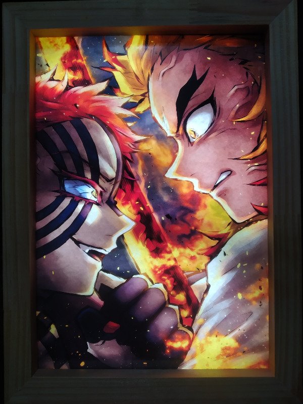Producto - Rengoku vs Akaza - Cuadro iluminado blanco y negro a color