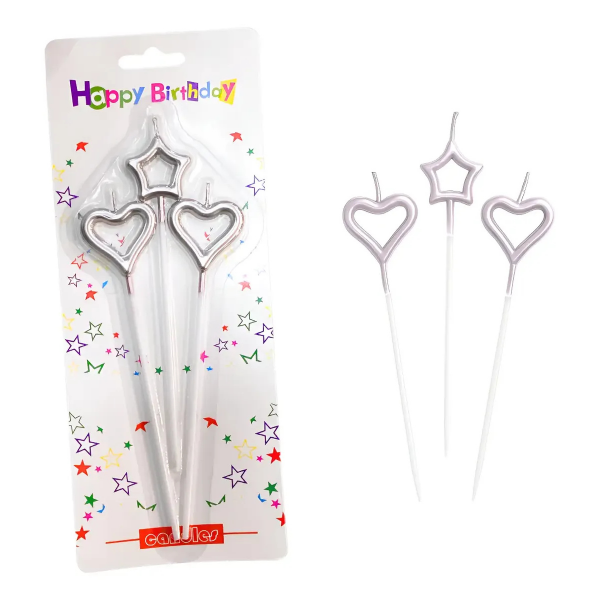 Producto - Velas corazones y estrella plateado