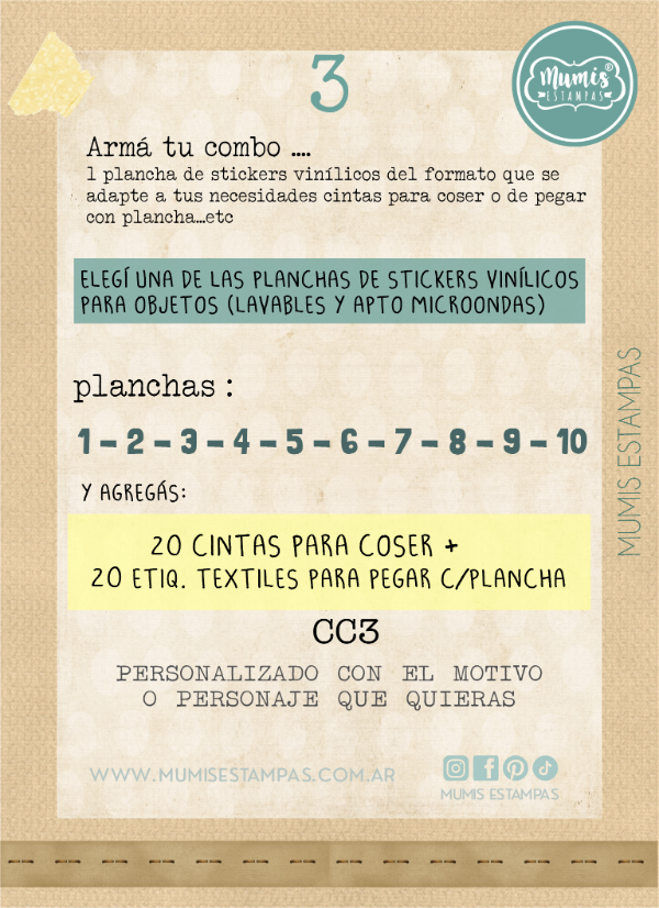 Producto - Cole CC3 Stickers para objetos, cintas para coser y et. textiles planchables
