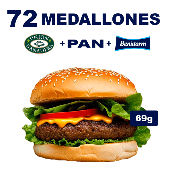 Producto - 72 Medallones De Carne UNION GANADERA de 69g + Pan + Ade