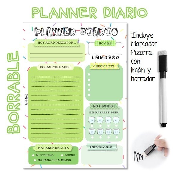 Producto - Planner Diario Borrable A4 - Verde