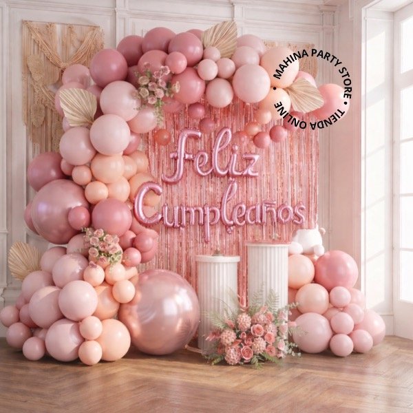 Producto - Set de globos con cortina en Rosas y duraznos  100 piezas