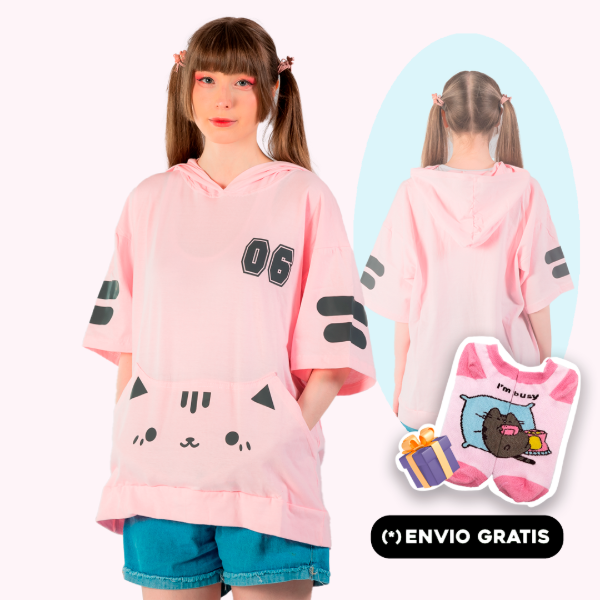 Producto - Remera Gatito Pocket Nyan Rosa Moda Kawaii