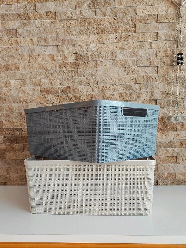 Producto - Cesto Organizador grande 26x36x15 de PVC símil rattan
