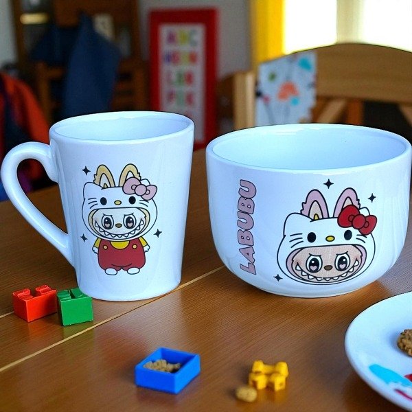 Producto - SET DE TAZA CONICA DE CERAMICA + CUENCO EXTRA GRANDE LABUBU EN CAJA SURTIDO