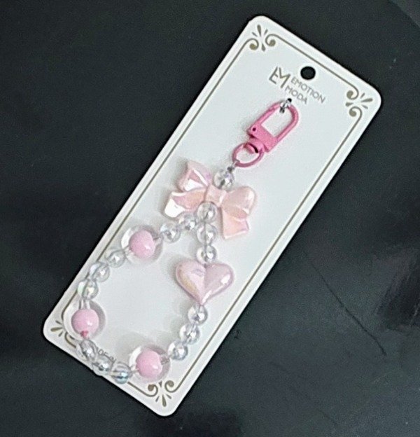 Producto - Llavero Cristal Moño, Corazón Rosa