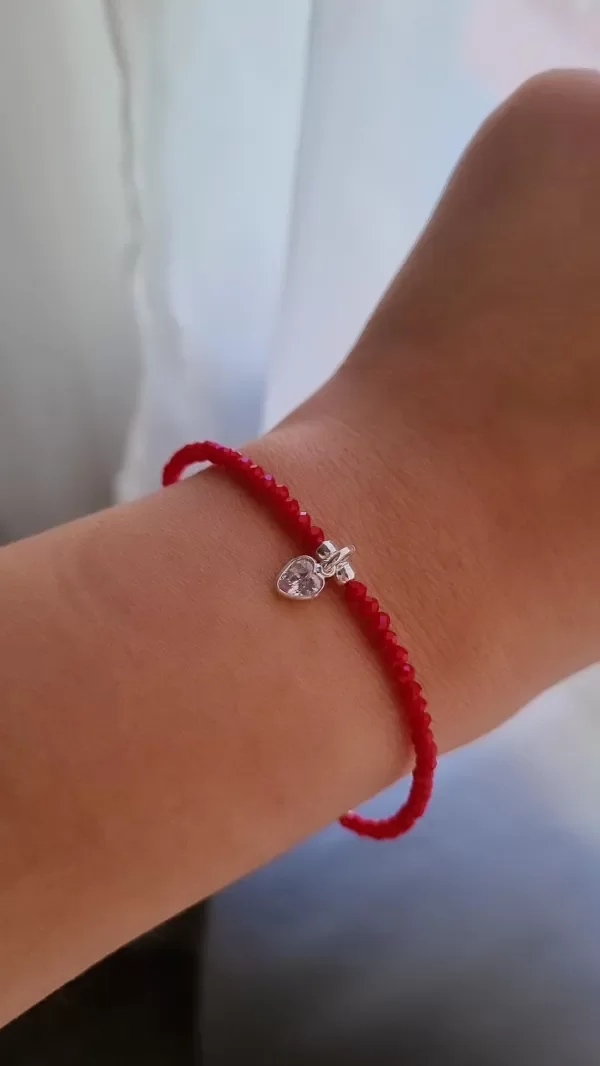 Producto - Pulsera roja con corazon blanco plata 925
