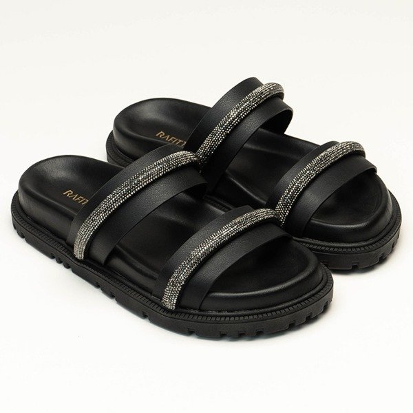 Producto - sandalia "papete" RAFITTHY negra con tiras de strass COD. 101079
