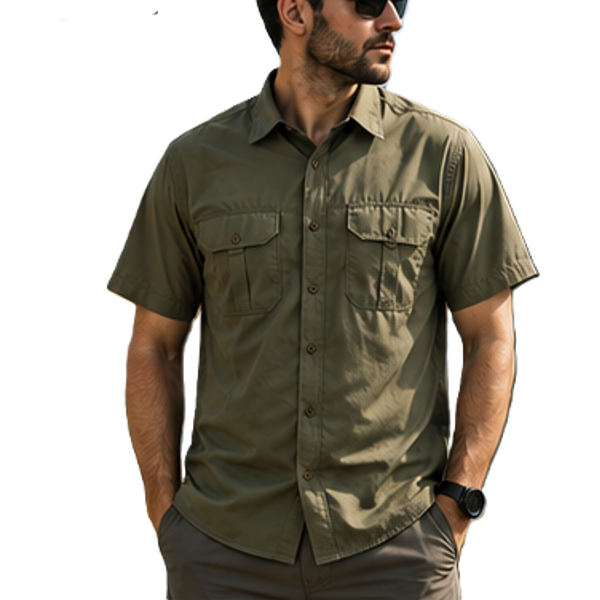 Camisa Trekking Mangas Cortas Elt 3741 Verde Militar