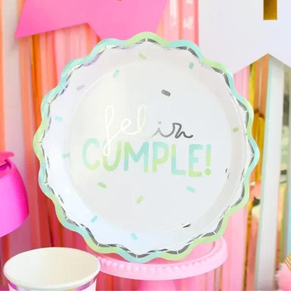 Producto - Plato "Feliz Cumple" celeste y verde agua