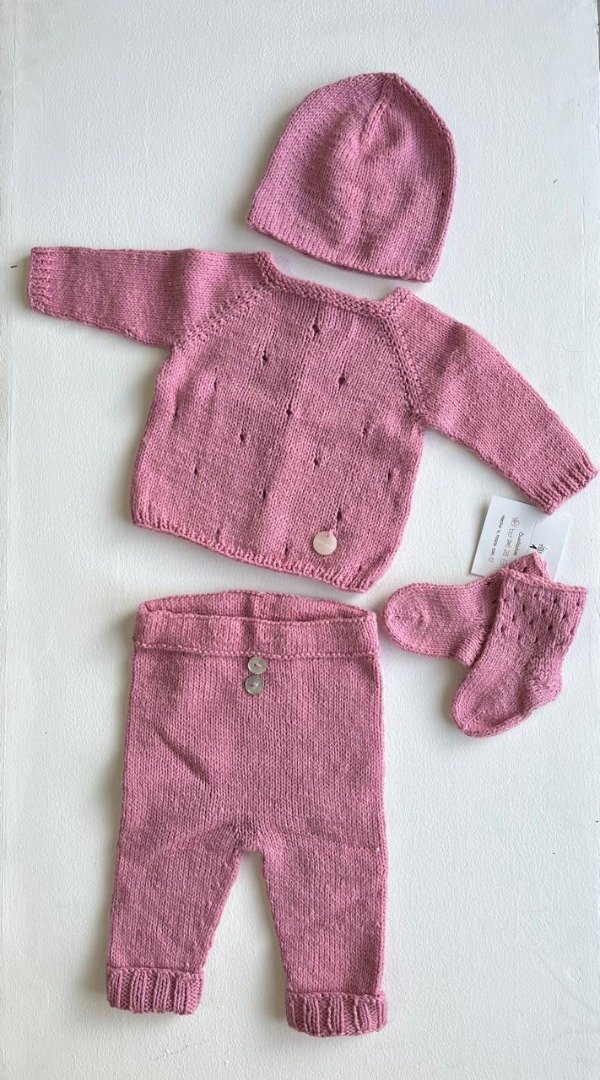 Producto - Ajuar de punto de algodón rosa viejo - Minirumin