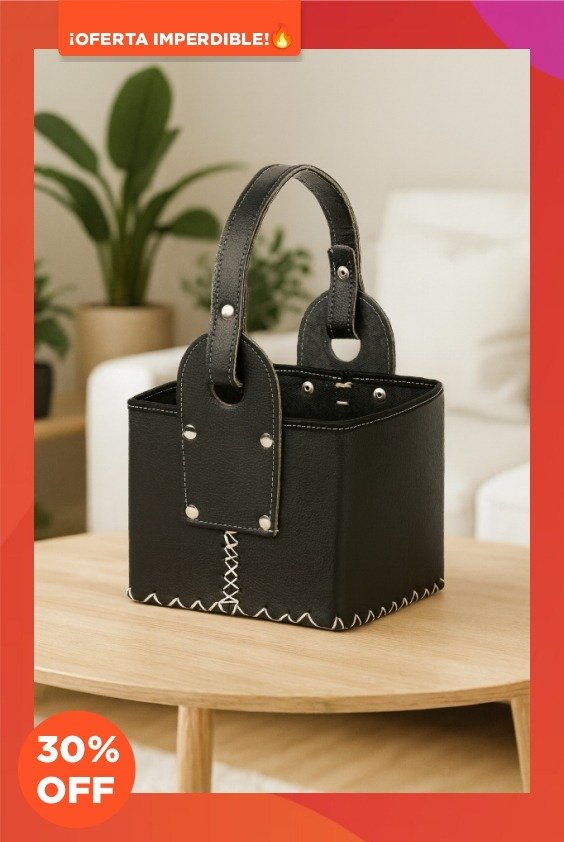 Producto - CANASTA MATERA  ECOCUERO REFORZADA PREMIUM - NEGRO