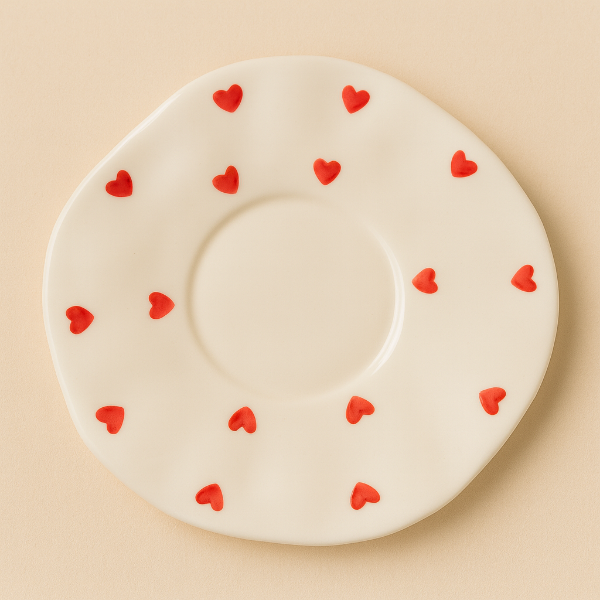 Producto - Taza de Cerámica con Plato Diseño Corazones Rojos - 1